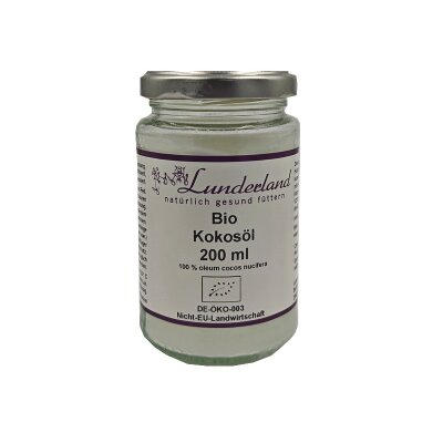 Lunderland Kokosöl Bio 200ml 100% Koksöl ohne weitere Zusätze Einzelfuttermittel für Hunde und Katzen