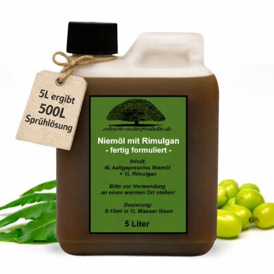 Neemöl Niemöl mit Emulgator 5L Konzentrat - ergibt 500L Sprühlösung/Gießlösung für Pflanzen