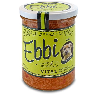 Bio Vital Hundefutter 400g Glas mit Geflügel, Steckrübe und Kartoffel von Ebbi